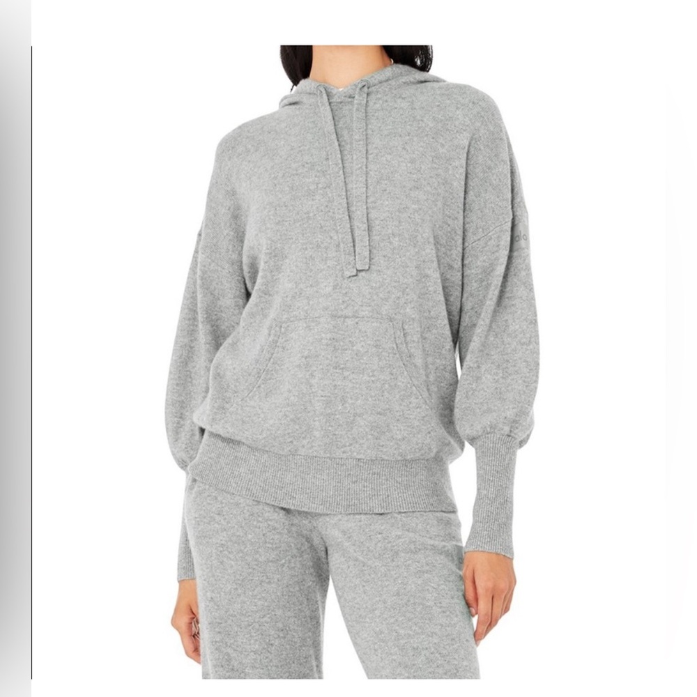 ALO Yoga Dove Grey Heather Cashmere Jet Set hoodie & high waist pants set XS